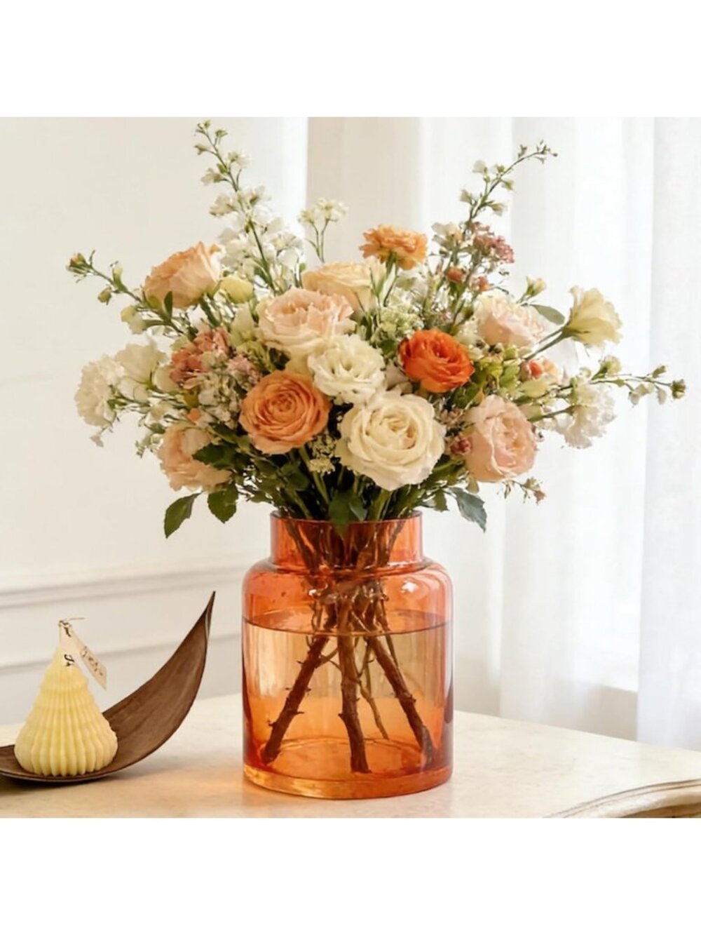 Modern 7-Inch Orange Glass Vase for Flowers, Decorative Centerpiece & Hydroponic